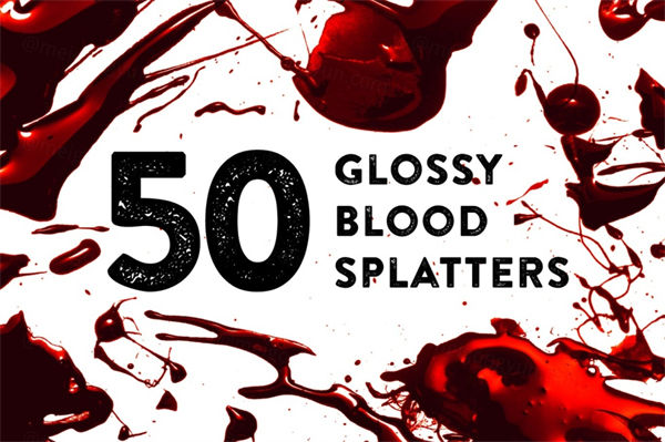 50个逼真光泽血液飞溅效果PS笔刷50-glossy-blood-sp