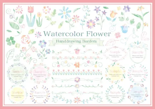 水彩花卉边框线条AI矢量素材合辑 Watercolor Flower