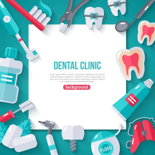 扁平化牙科医生工具设备牙科图标横幅矢量插图设计素材Dentist Tools and Equipment
