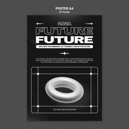 潮流未来派3D几何图形元素抽象海报设计模板 Future 3