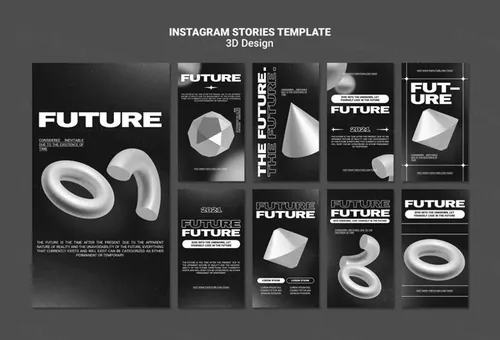 潮流未来派3D几何图形元素抽象海报设计模板 Future 3