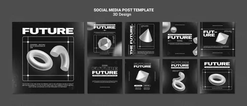 潮流未来派3D几何图形元素抽象海报设计模板 Future 3d design template