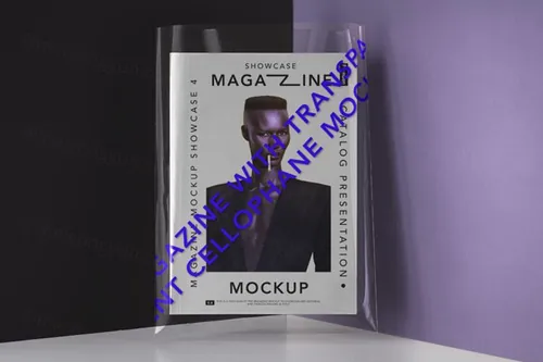一本优雅的重力psd杂志样机 Transparent Cover Psd Magazine Mockup 2