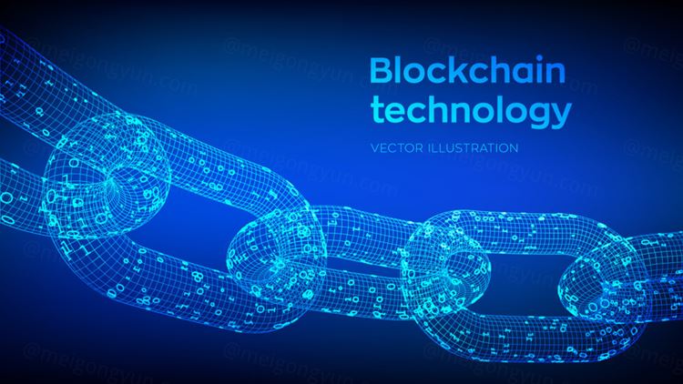 3D线稿比特币区块链技术去中心化概念EPS矢量插画素材 Blockchain Technology
