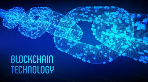 3D线稿比特币区块链技术去中心化概念EPS矢量插画素材 Blockchain Technology