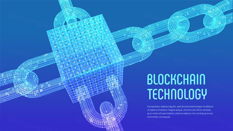 3D线稿比特币区块链技术去中心化概念EPS矢量插画素材 Blockchain Technology