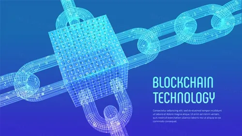 3D线稿比特币区块链技术去中心化概念EPS矢量插画素材 Blockchain Technology