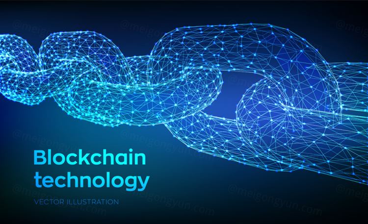 3D线稿比特币区块链技术去中心化概念EPS矢量插画素材 Blockchain Technology