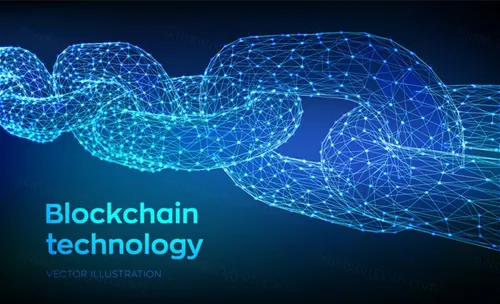 3D线稿比特币区块链技术去中心化概念EPS矢量插画素材 Blockchain Technology