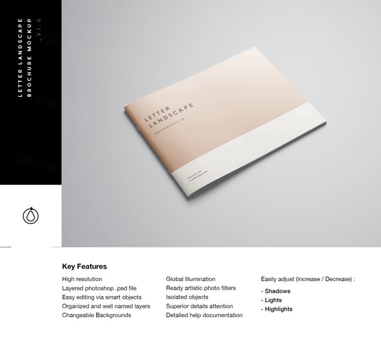 方形宣传小册样机  Letter Landscape Brochure Mockup