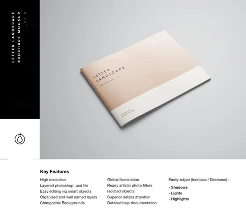 方形宣传小册样机  Letter Landscape Brochure Mockup
