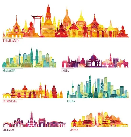 世界各地旅游景点城市建筑矢量插图设计素材Skyline detailed silhouette set
