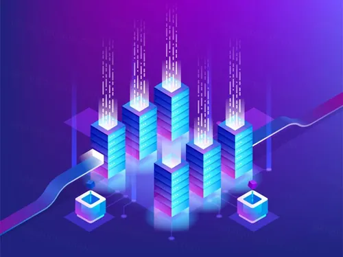 服务器机房架构令牌API访问数据云中心云存储区块链技术概念EPS矢量插画素材