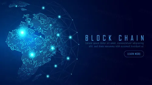 全球化电路板比特币区块链技术去中心化概念EPS矢量插画素材 Blockchain Technology