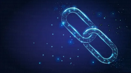 抽象链条比特币区块链技术去中心化概念EPS矢量插画素材 Blockchain Technology