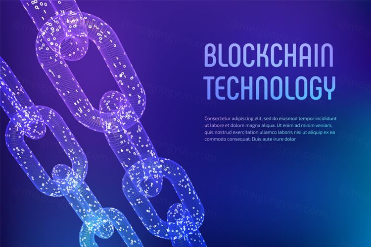 3D线稿比特币区块链技术去中心化概念EPS矢量插画素材 Blockchain Technology