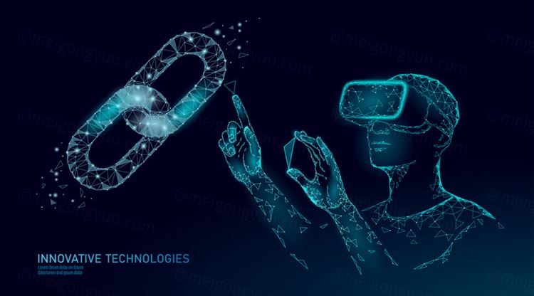 VR虚拟现实辅助管理数据操作在线数字财务系统区块链EPS矢量插画素材