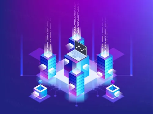 服务器机房架构令牌API访问数据云中心云存储区块链技术概念EPS矢量插画素材