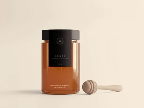 蜂蜜玻璃罐及外包装盒设计样机模板 Honey Jar Package Mockup