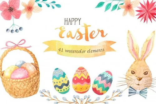 复活节水彩插画PNG元素合集包 Watercolor Eas