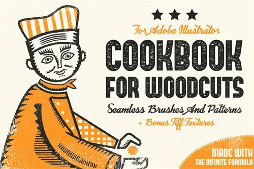 木刻食谱画笔图案AI矢量插画素材 Cookbook for Woodc