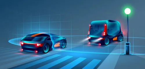 自动驾驶智能汽车驾驶辅助系统未来概念宣传插画素材