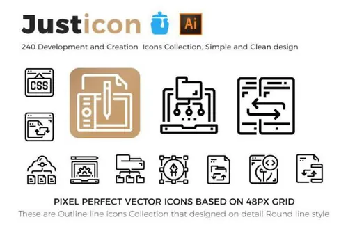 240个开发和创建线框矢量图标合集包 Development  Cre