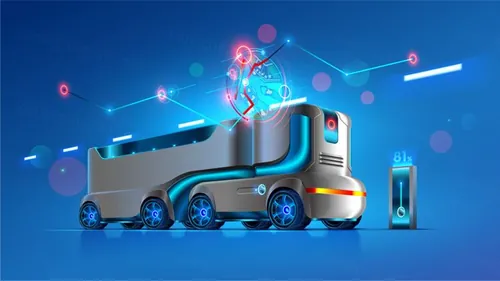 自动无人驾驶智能汽车GPS行驶辅助系统未来概念宣传插画素材