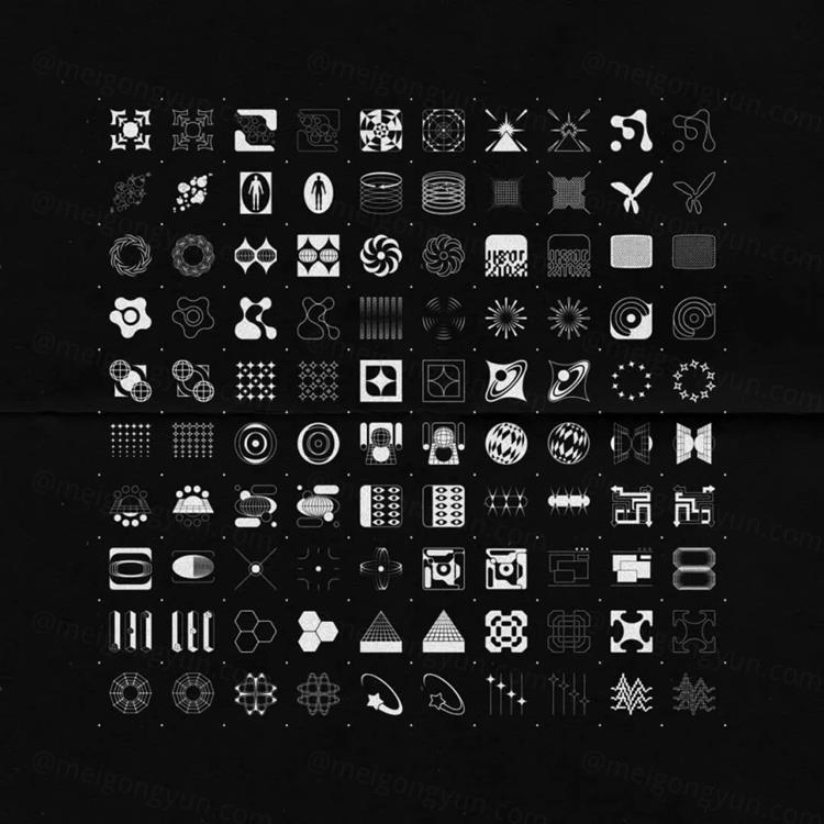 100款复古未来派老式唱片公司科幻风格图标素材 Studio