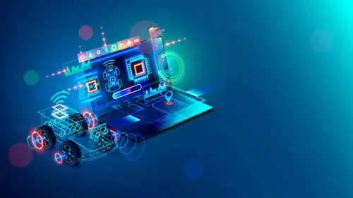 自动驾驶智能汽车OBD汽车检测系统未来概念宣传插画素材