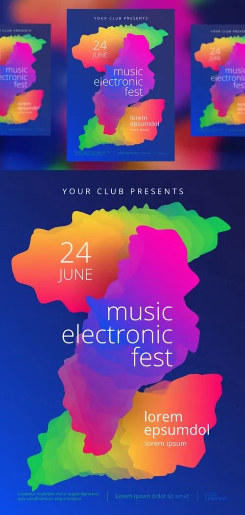 电子音乐节未来音乐派对抽象渐变背景海报传单