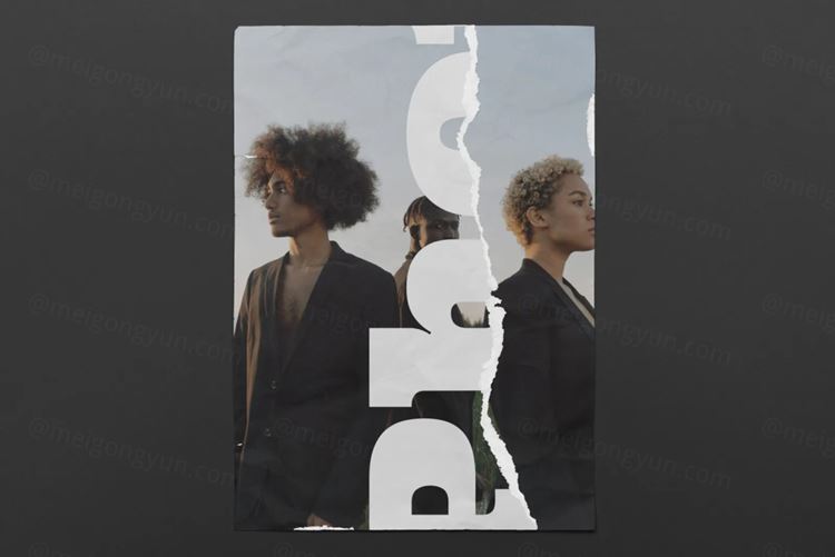 高质量做旧艺术撕裂纸张破裂照片效果PSD模板素材 Torn