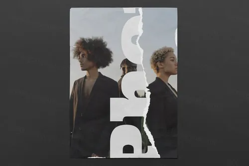 高质量做旧艺术撕裂纸张破裂照片效果PSD模板素材 Torn