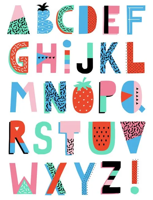 可爱卡通手绘夏季创意英文字母表矢量设计素材Hand Drawn Summer Creative Alphabet