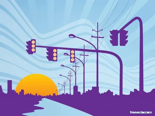 矢量日落街道插图Road Sunset