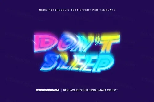 潮流赛博朋克霓虹灯迷幻文本字体特效PSD模板 Neon ps