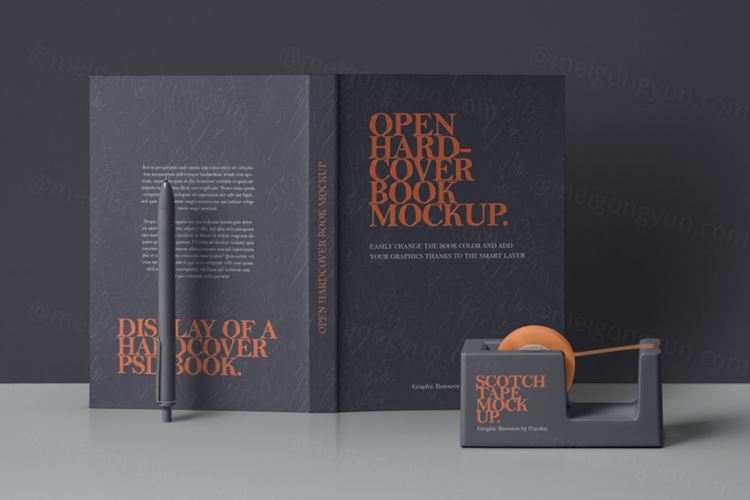 Psd打开精装书样机 Psd Open Hardcover Book Mockup v3
