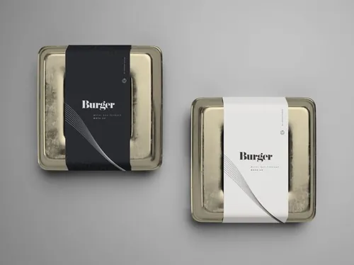 金属汉堡盒食品包装设计样机模板 Metal Burger Box Package Mockup
