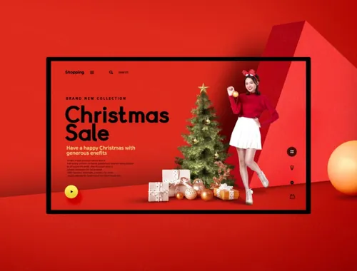 大气红色圣诞节冬季购物介绍海报模板