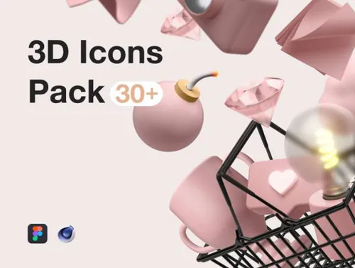 3D Icons Pack 打造的创意3D图标素材下载（C4D,Fig