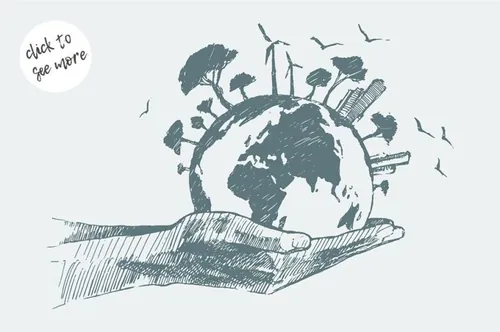 手绘手拿地球插图素材Green world concept