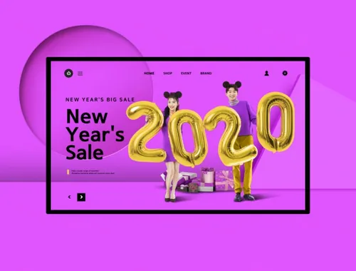 紫色米老鼠年新年冬季购物介绍海报模板