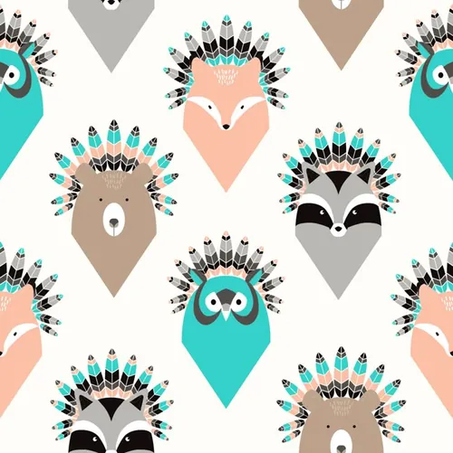 可爱手绘卡通动物羽毛头像图案背景矢量设计素材Animals feathers