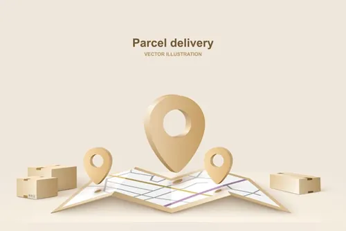 高质量包裹物流快递服务进度通知地图坐标矢量插画素材 Parcel delivery