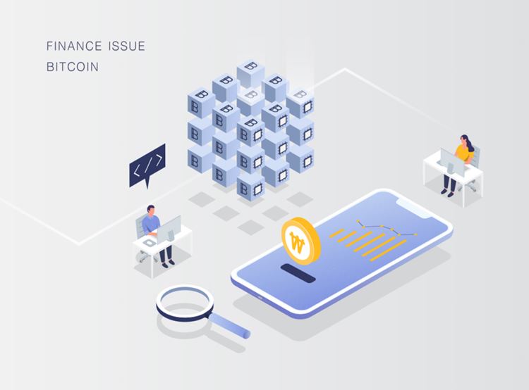 2.5D等距风格比特币虚拟货币金融服务银行投资理财AI矢量插画素材