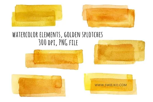 手绘水彩笔刷形状设计素材Watercolor splotches , Gold