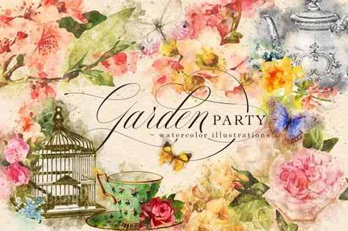 水彩花园派对剪贴画 Garden Party Waterco