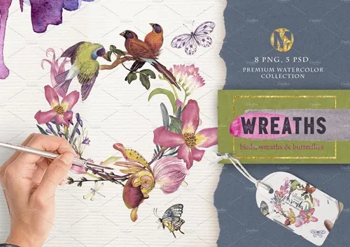 水彩花环插画素材 Watercolor wreaths vo