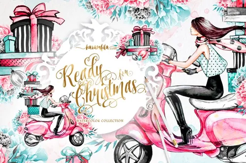 水彩效果花朵设计素材Ready For Christmas