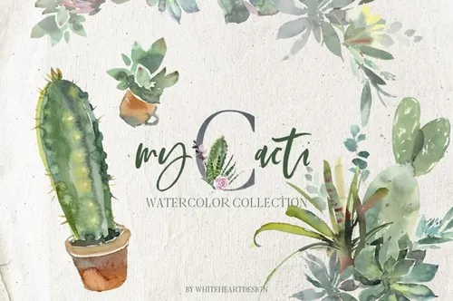 仙人掌水彩剪贴画 Cacti Watercolor Cact